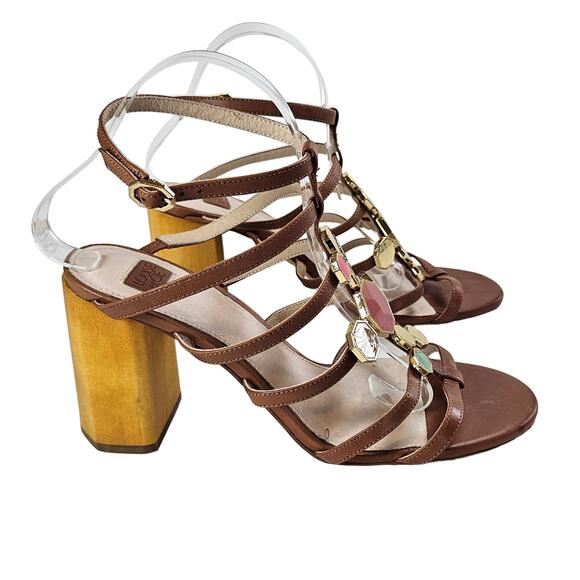 Louise et Cie Leather Strappy Block Heeled Sandals Leeba Women's 9.5 Party Work - Picture 1 of 12